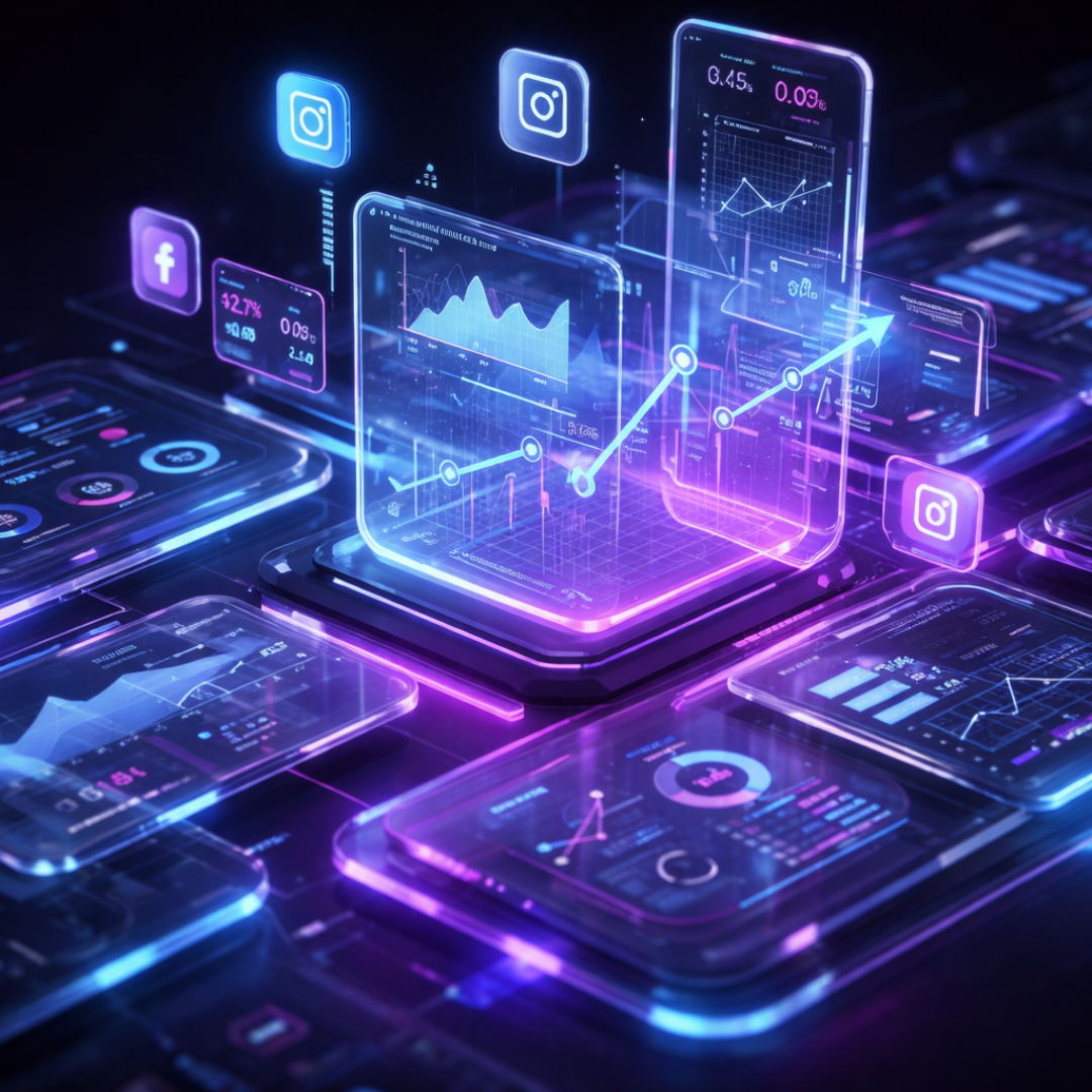 Futuristic digital marketing dashboard